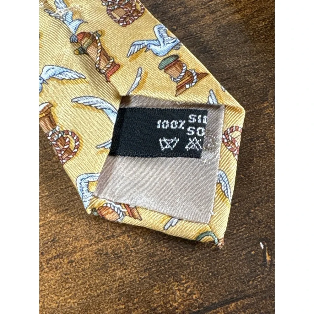 Salvatore Ferragamo Mens Yellow Silk Nautical Seagull Anchor Tie Made in Italy